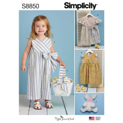 Buksedragt og kjole pigetøj snitmønster Simplicity 8850