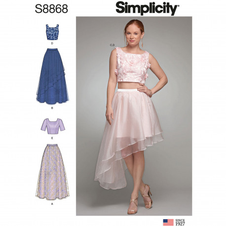 Asymetrisk nederdel og top snitmønster Simplicity 8868
