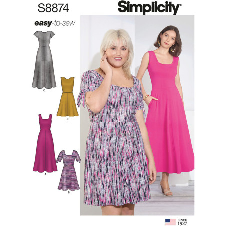Kjole også plusmode snitmønster Simplicity 8874