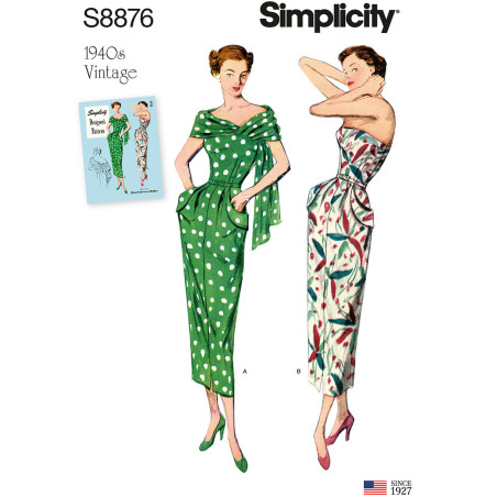 1940érne Vintage kjole også plusmode  snitmønster Simplicity 8876