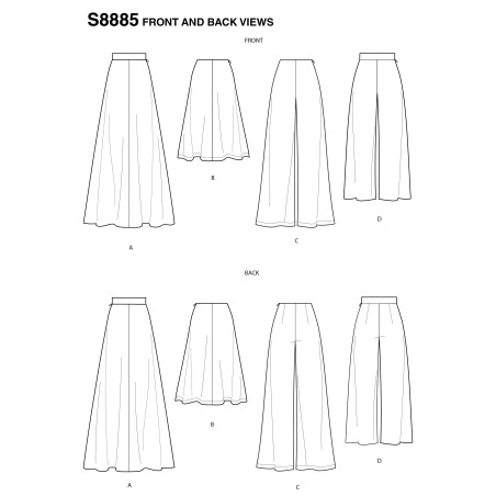 Løse bukser og nederdel snitmønster Simplicity 8885