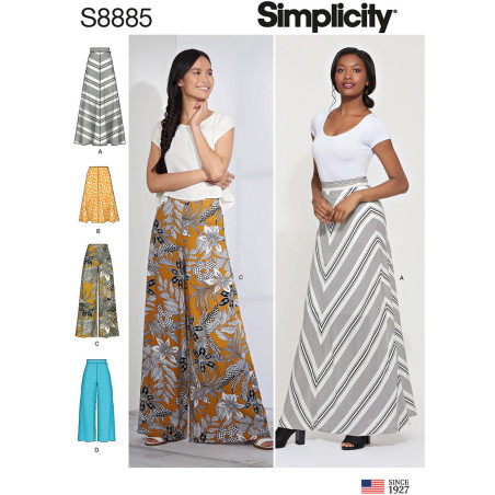 Løse bukser og nederdel snitmønster Simplicity 8885