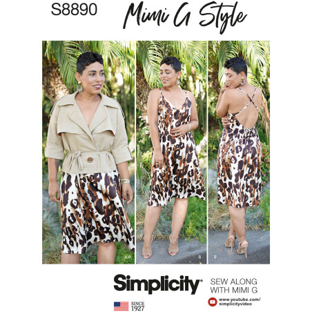 Kjole m/åben ryg  og  kort jakke  også plusmode snitmønster Simplicity 8890