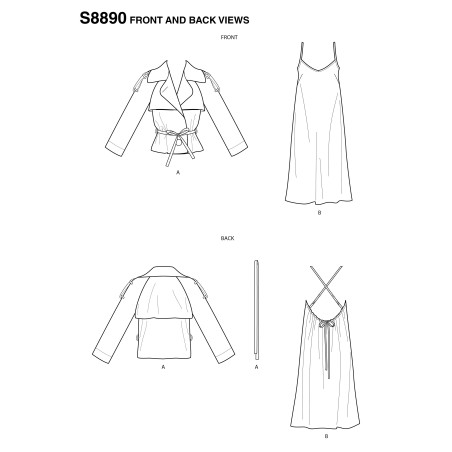 Kjole m/åben ryg  og  kort jakke  også plusmode snitmønster Simplicity 8890