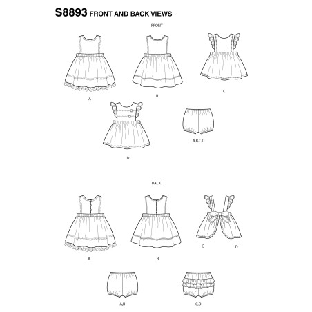 Babytøj Forklædekjole og bukser snitmønster Simplicity 8893