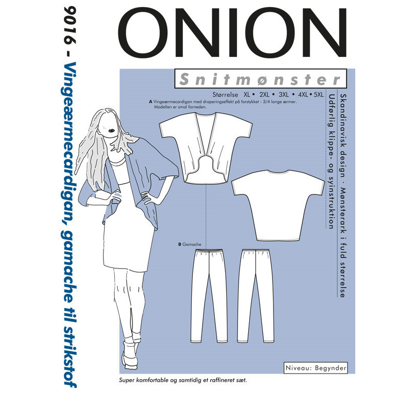 Vingeærmecardigan og gamache  plusmode Onion snitmønster