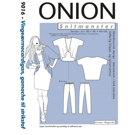 Vingeærmecardigan og gamache  plusmode Onion snitmønster