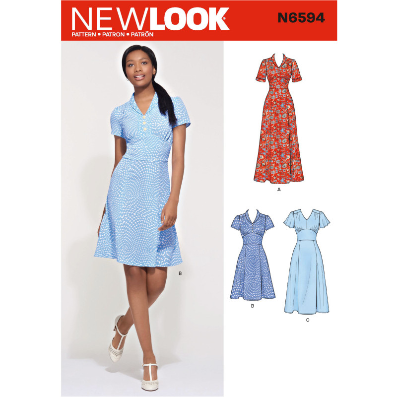 Kjole m/livstykke snitmønster New Look 6594 Kjole m/livstykke snitmønster New Look 6594