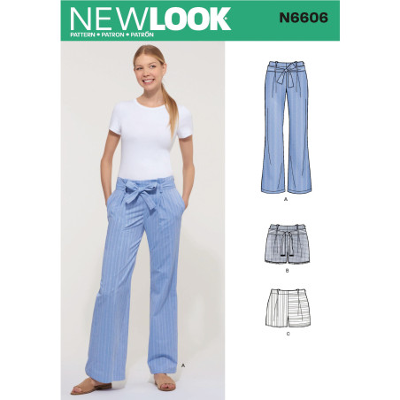 Bukser og shorts m/bælte  New Look snitmønster 6606