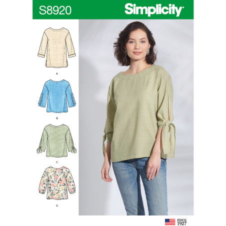 Bluse m/bindebånd  også plusmode Simplicity snitmønster 8920