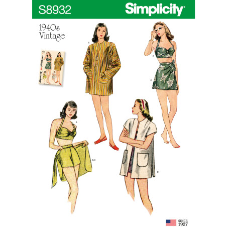 1940èrne Bikinitop shorts og skørt Simplicity snitmønster 8932