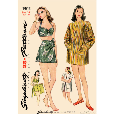1940èrne Bikinitop shorts og skørt Simplicity snitmønster 8932