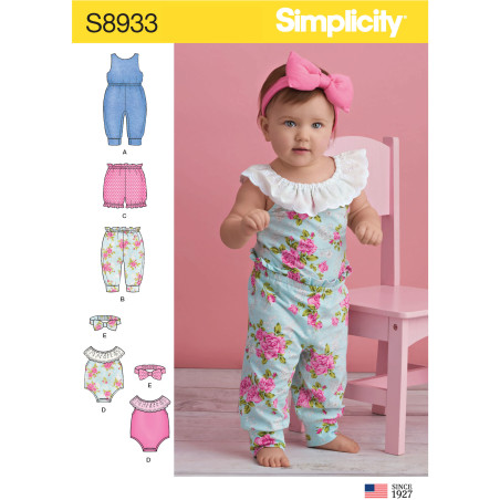 Body og hårbånd babytøj Simplicity snitmønster 8933