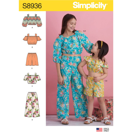 Top bukser og shorts pigetøj Simplicity snitmønster 8936