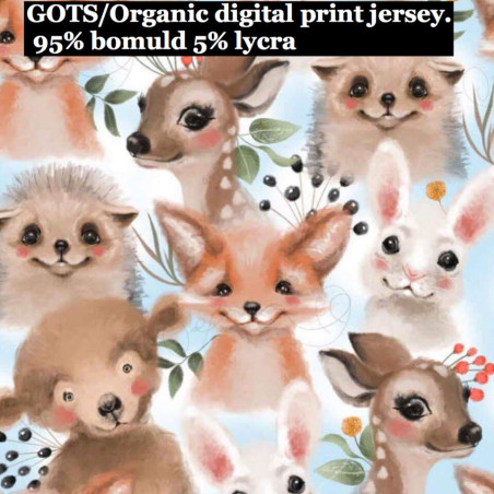 Dyrebørn på lysblå bund  Digital print metervare
