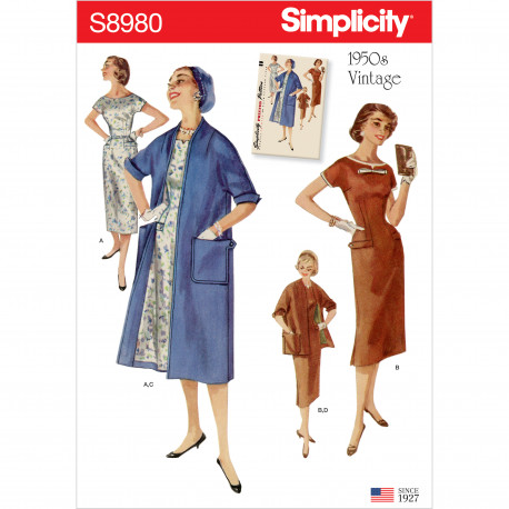 1950`vintage Kjole og frakke Simplicity snitmønster 8980