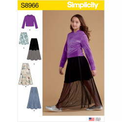 Hættetrøje og nederdel pigetøj/dame Simplicity snitmønster 8966