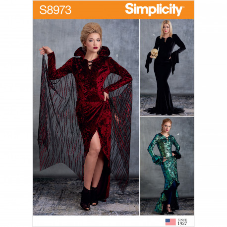 Kjole og kappe voksen kostume Simplicity snitmønster 8973