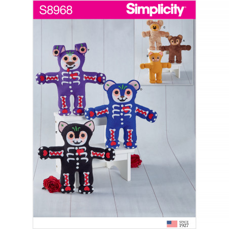 Tøjdyr hund kat og bamse Simplicity snitmønster 8968 os