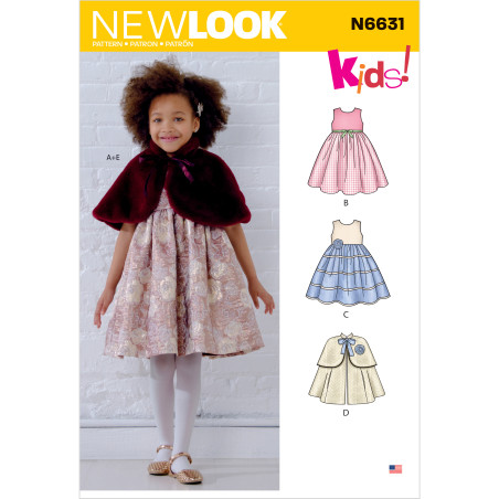 Pige kjole og Cape New look snitmønster 6631