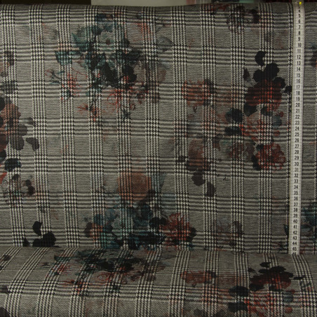 Prince of Wales Tern m/blomst  Vinter jersey metervare 77 % Polyester 20 % Viscose 3 % Elasthan