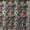 Kat m/turkis blomst Digital print metervare 95 % Bomuld 5% Lycra