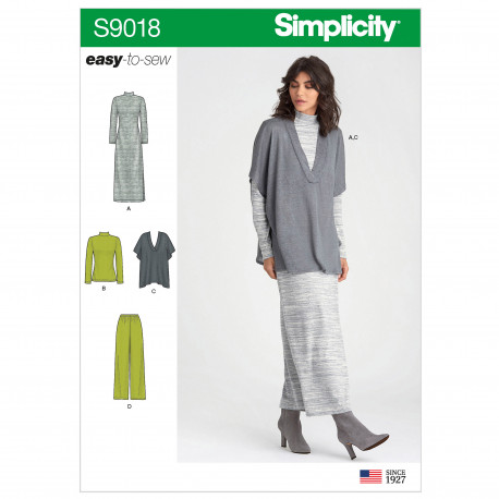 Bukser kjole og tunika Simplicity snitmønster 9018 A easy