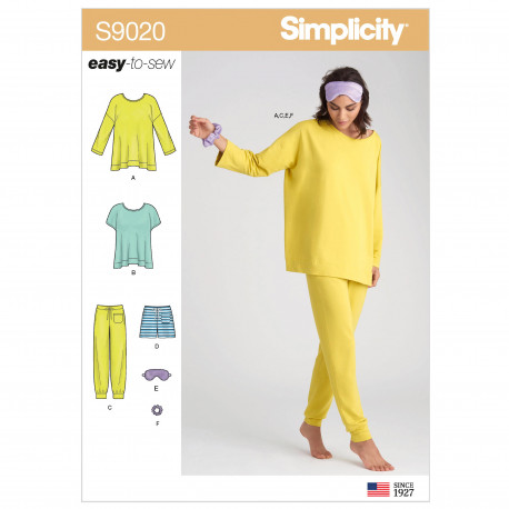 Pyjamas og sovemaske Simplicity snitmønster 9020 A