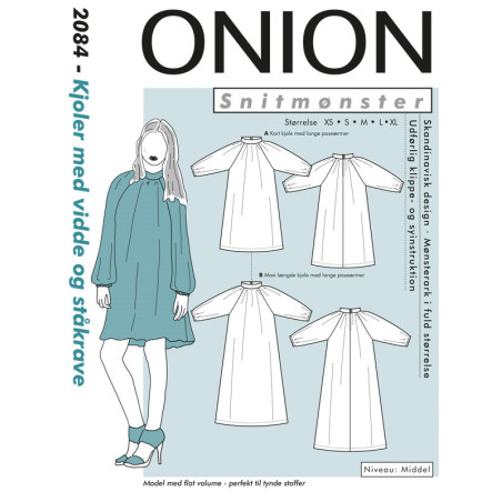 Kjole m/vidde og ståkrave Onion snitmønster 2084
