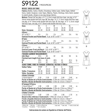Kjole og Tunika snitmønster Simplicity  9122