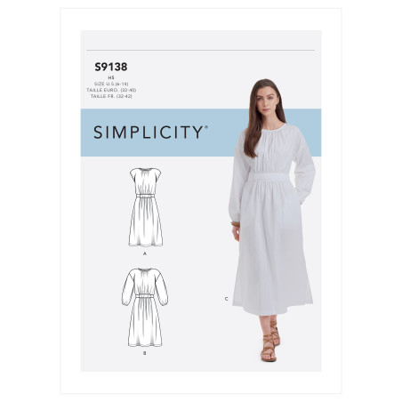 Kjole m/bælte snitmønster 9138 Simplicity også plusmode