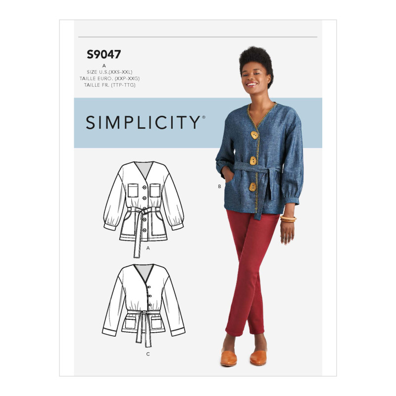 Jakke m/bælte og  u/for snitmønster 9047 Simplicity