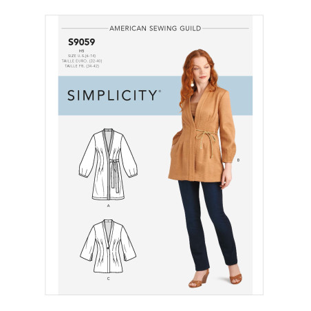 Jakke u/for  med sidelukning også plusmode  snitmønster 9059 Simplicity