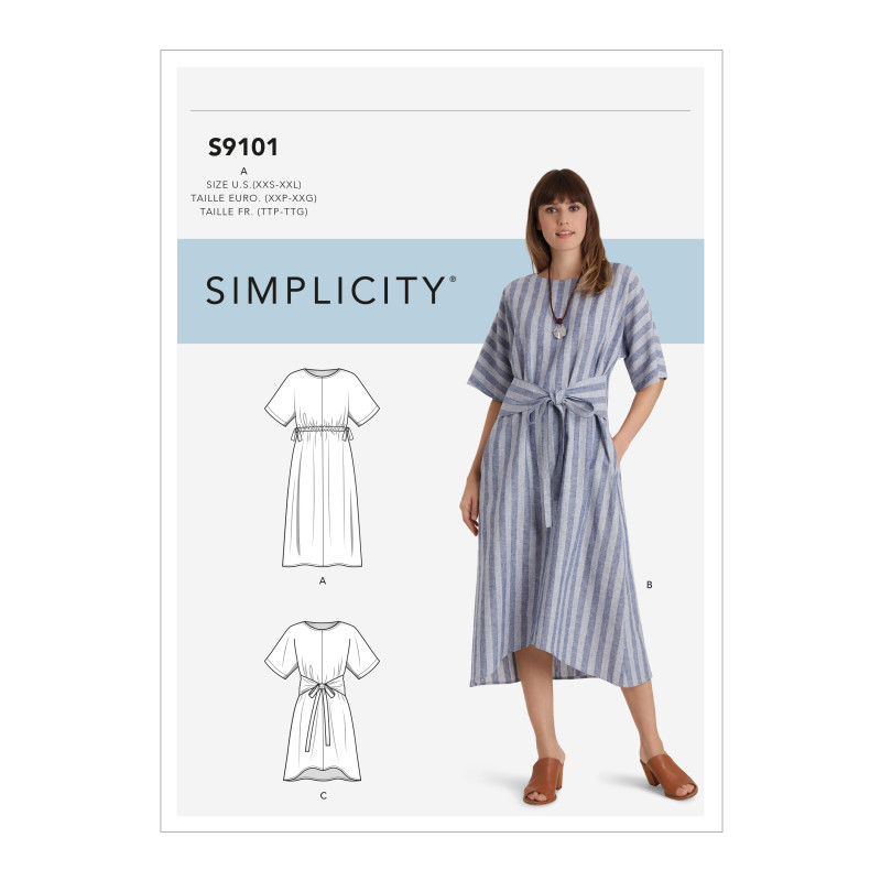 Kjole m/bælte snitmønster 9101 Simplicity