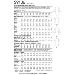 Skjorte m/kina krave også plusmode  snitmønster 9106 Simplicity