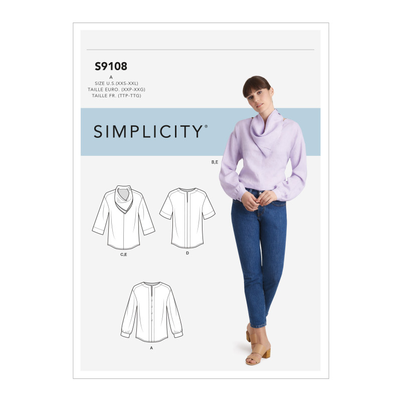 Bluse m/tørklæde snitmønster 9108 Simplicity