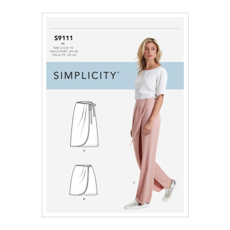 Slå-om nederdel og bukser også plusmode  snitmønster 9111 Simplicity