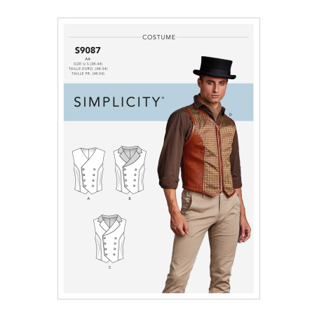 Herre vest voksen kostume snitmønster 9087 Simplicity