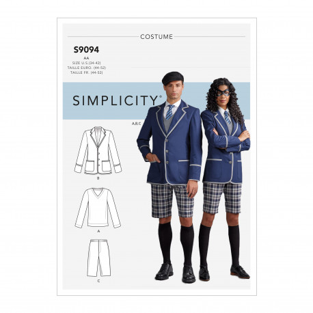 Engelsk skoleuniform kostume voksen snitmønster 9094 Simplicity