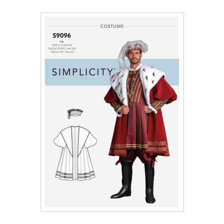 Konge kapp og hat voksen kostume snitmønster 9096 Simplicity