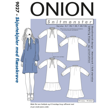 Skjortekjole m/flæsekrave  plusmode Onion snitmønster 9027
