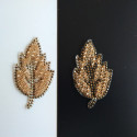 Blad med sten og perler hotfix 3,5x6 cm 0100-guld