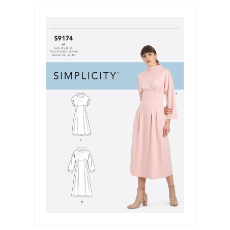 Kjole m/høj hals også plusmode Simplicity snitmønster 9174