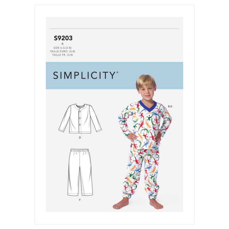 Pyjamas drenge Simplicity snitmønster 9203 A