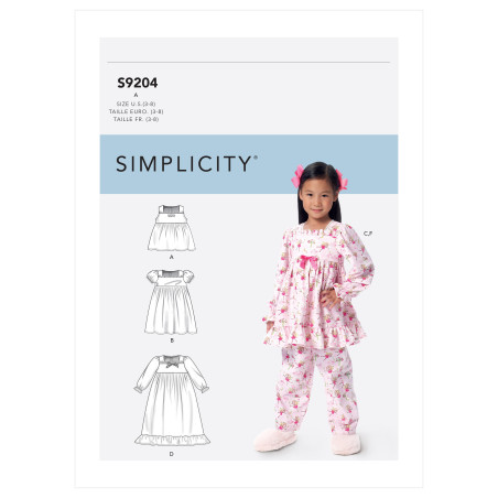 Natkjole og pyjamas til piger Simplicity snitmønster 9204 A