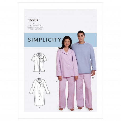 Natskjorte og pyjamas Simplicity snitmønster 9207 A