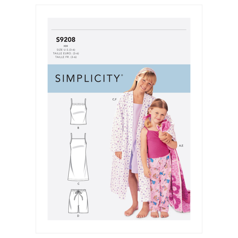 Pyjamas og badekåbe til piger Simplicity snitmønster 9208