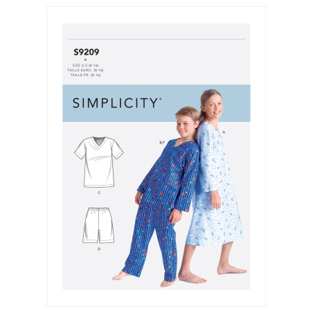 Pyjamas og natkjole til børn Simplicity snitmønster 9209 A