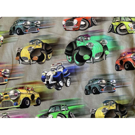 Minibiler på sjov Jersey metervare 