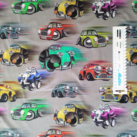 Minibiler på sjov Jersey metervare 